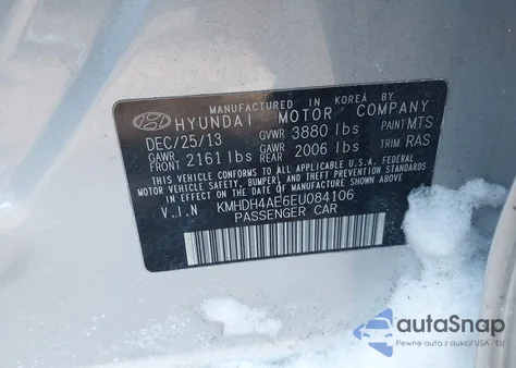 2014 Hyundai Elantra Se z USA, uszkodzony, nr VIN KMHDH4AE6EU084106